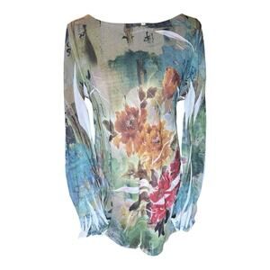 Y2K Semi Sheer Floral Asian Inspired Tunic Top Women Size M Ethereal Boho Artsy